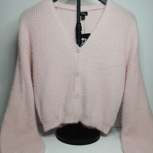 Girls Art Class V Neck Fuzzy Knit Cardigan Pink XL(14) NWT